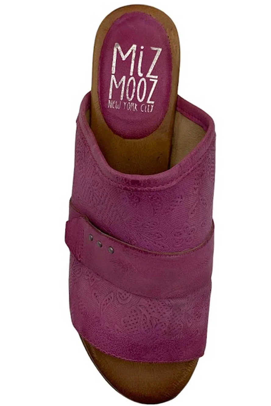 Miz Mooz Leather Heeled Slide Sandals Braydon Fuchsia - Medium - Picture 2 of 3